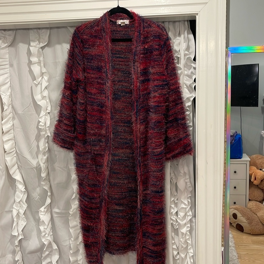 New Band of the Free long, multicolored cardigan super soft, fuzzy small